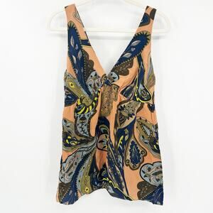 Gala Womens Y2K Vintage Artsy Quiet Luxury 100% Silk Printed Babydoll Top Size L